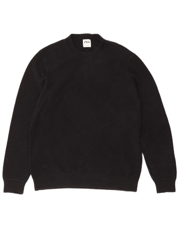 Zara Pull à col rond pour homme en coton noir moyen