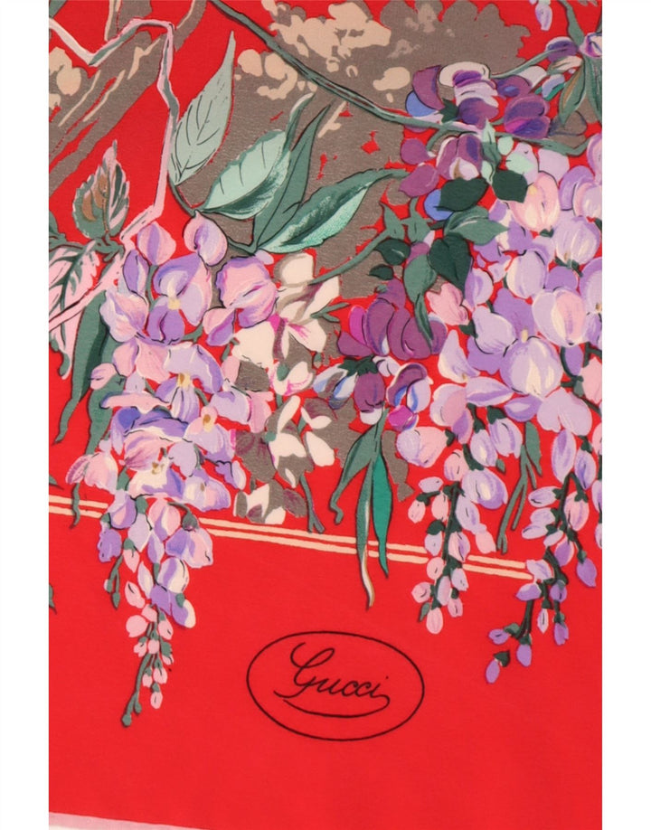 Gucci Écharpe carrée pour femme taille unique en soie florale rouge