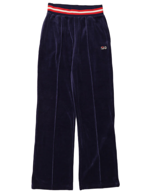 Fila Womens Wide Leg Tracksuit Trousers UK 12 Medium Navy Blue Colourblock