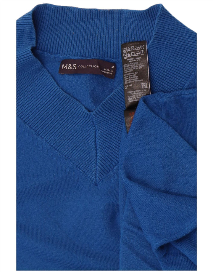 Marks & Spencer Pull col en V pour femme UK 44 Bleu moyen Viscose
