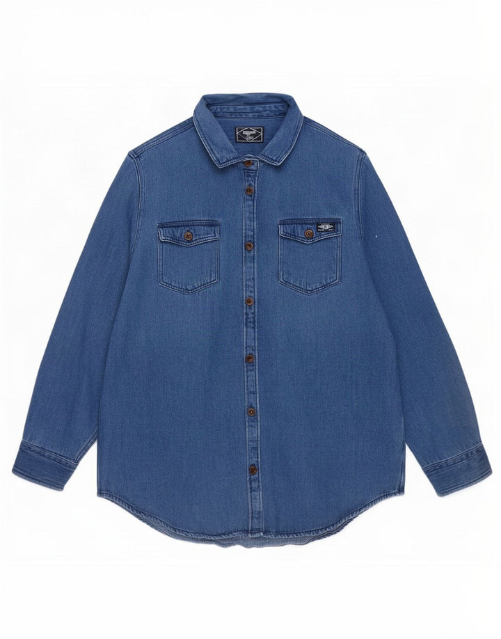 Superdry Chemise en jean pour femme UK 16 Large Bleu Coton