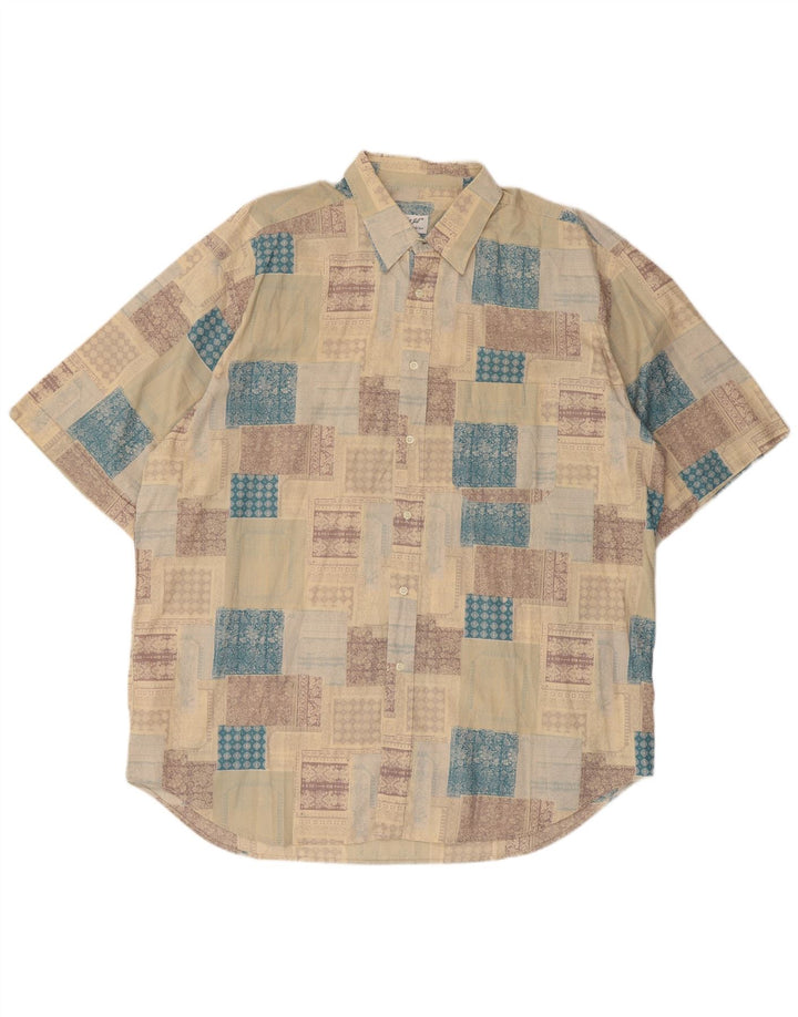 vintage Chemise à manches courtes pour hommes XL Beige Patchwork