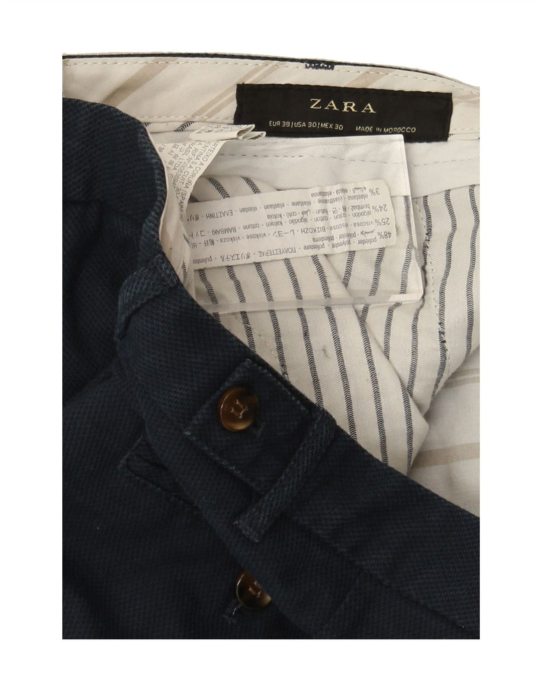 ZARA Mens Slim Suit Trousers EU 38 Small W30 L31 Navy Blue Polyester Vintage Zara and Second-Hand Zara from Messina Hembry 