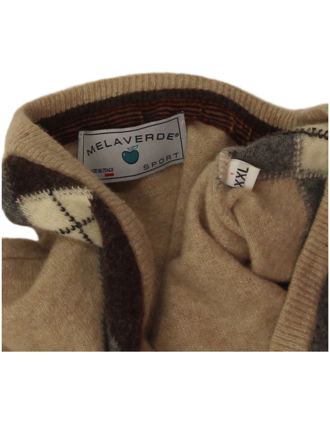 Melaverde Pull col V pour homme 2XL Beige Argyle/Diamond Laine