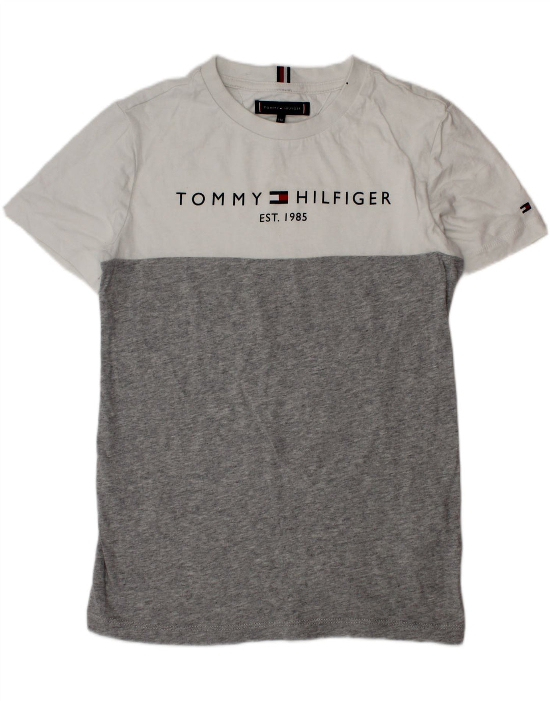 TOMMY HILFIGER Haut T-Shirt Graphique Garçon 9-10 Ans Gris Colorblock Coton