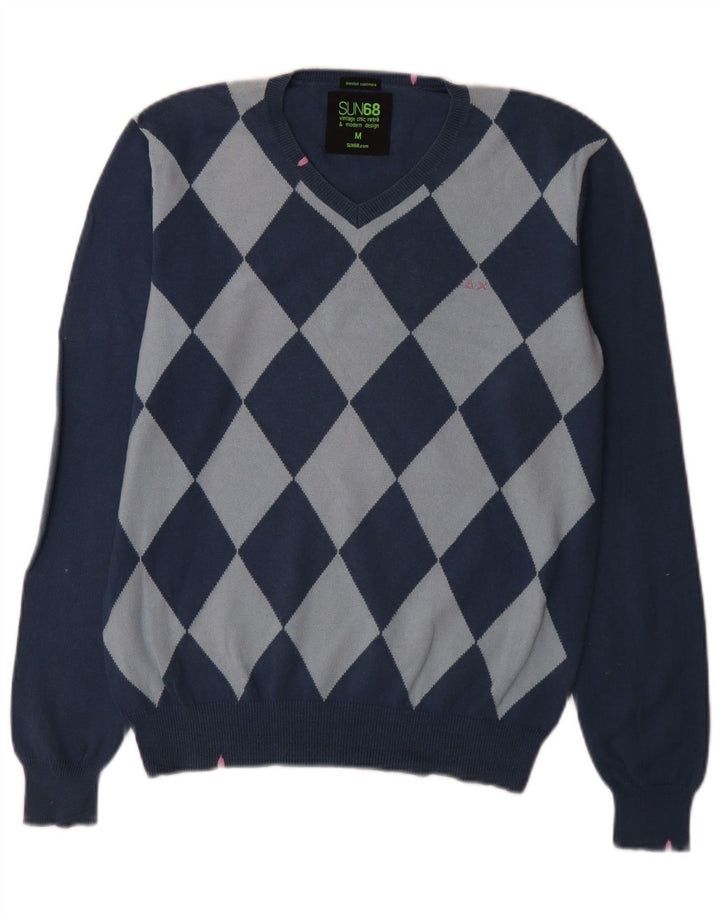 Sun68 Pull col V Homme Bleu Moyen Argyle/Diamant Coton