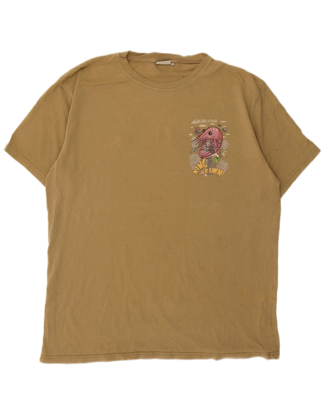 Weird Fish T-Shirt Graphique Homme Kaki Moyen Coton