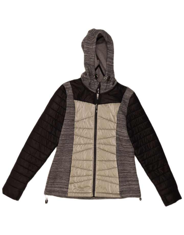 Superdry Veste rembourrée à capuche pour femme UK 12 Nylon color block gris moyen