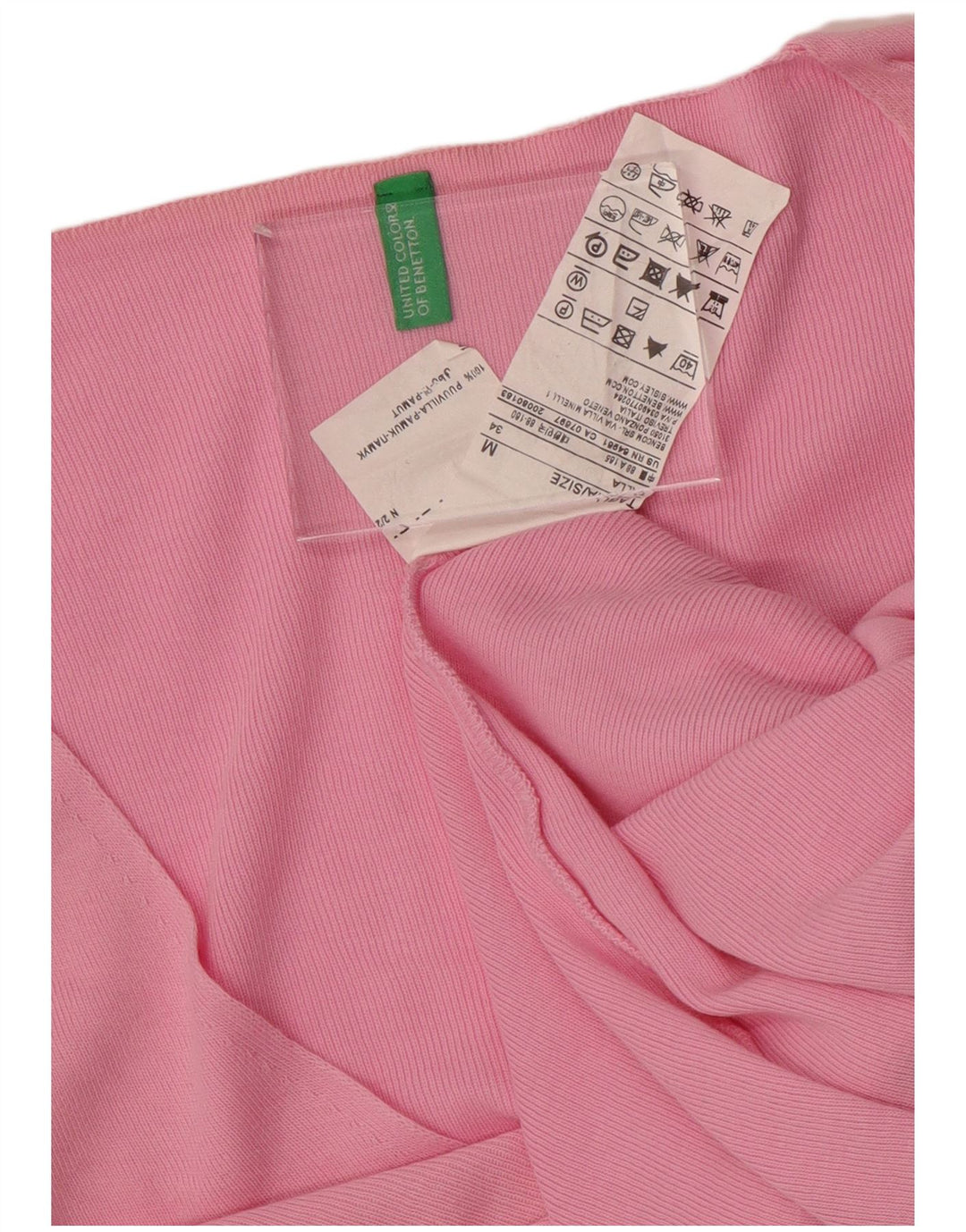 BENETTON Pull col en V pour femme UK 12 Coton rose moyen