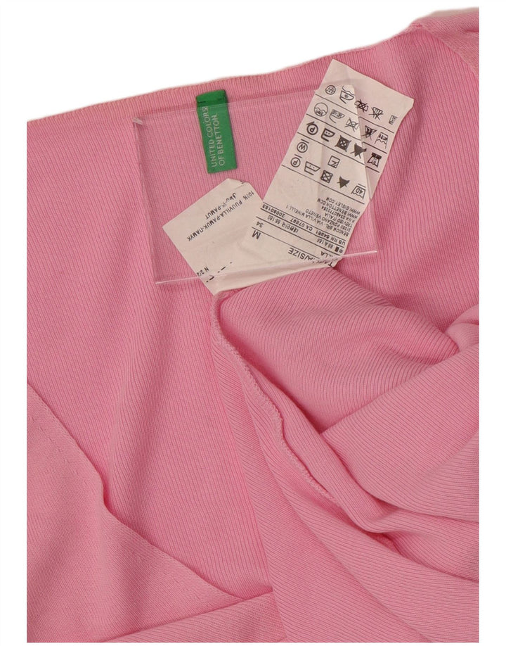 BENETTON Pull col en V pour femme UK 12 Coton rose moyen