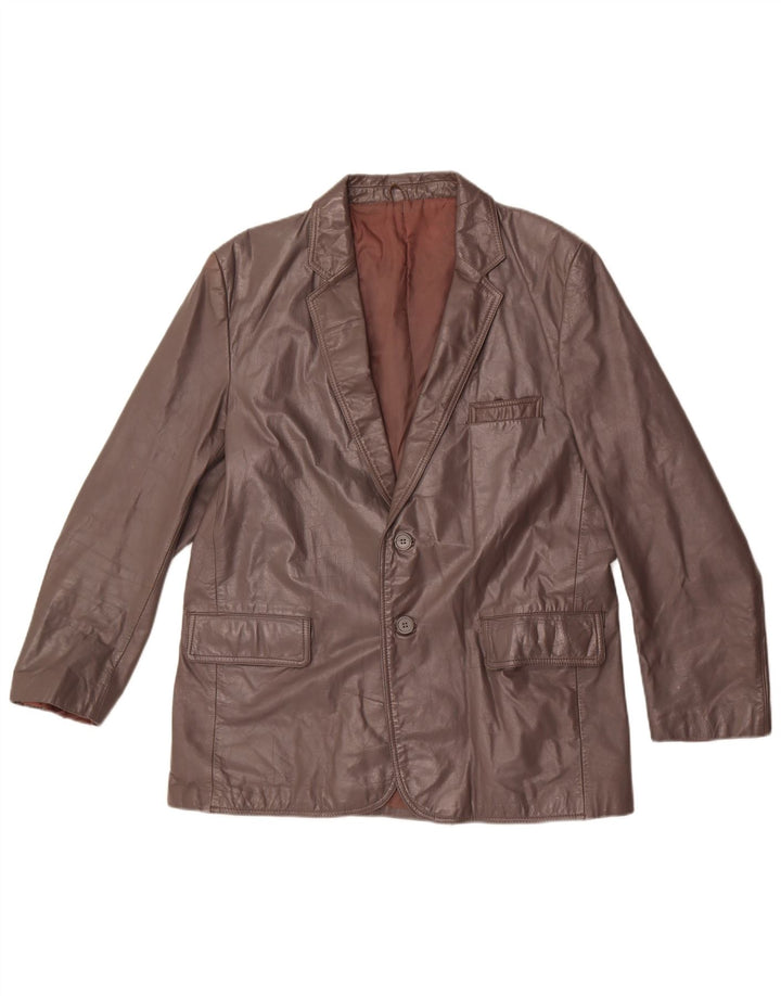 vintage Homme 2 Boutons Veste Blazer En Cuir UK 44 2XL Cuir Marron
