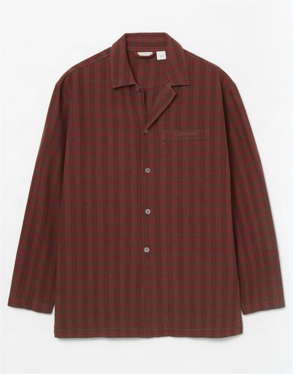 Calvin Klein Chemise de nuit pour homme en coton à carreaux bordeaux moyen
