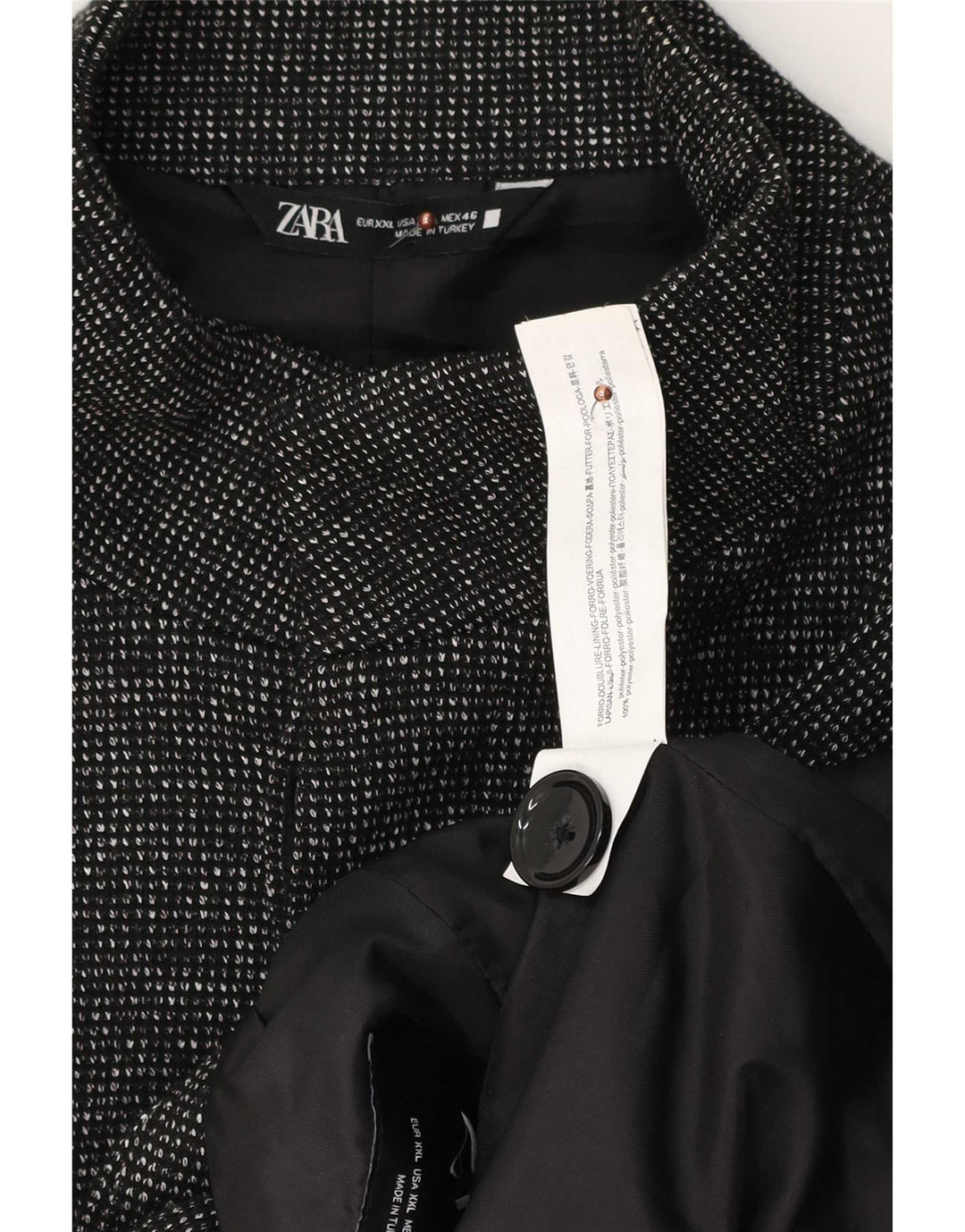 Zara Manteau Ouvert Homme UK 44 2XL Gris Moucheté Polyester