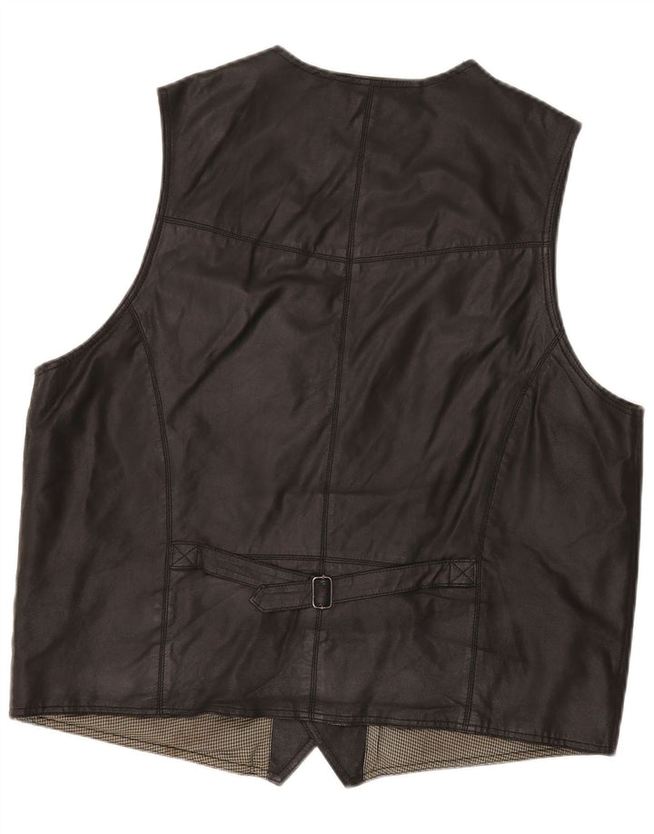 VINTAGE Gilet en cuir homme grand cuir noir
