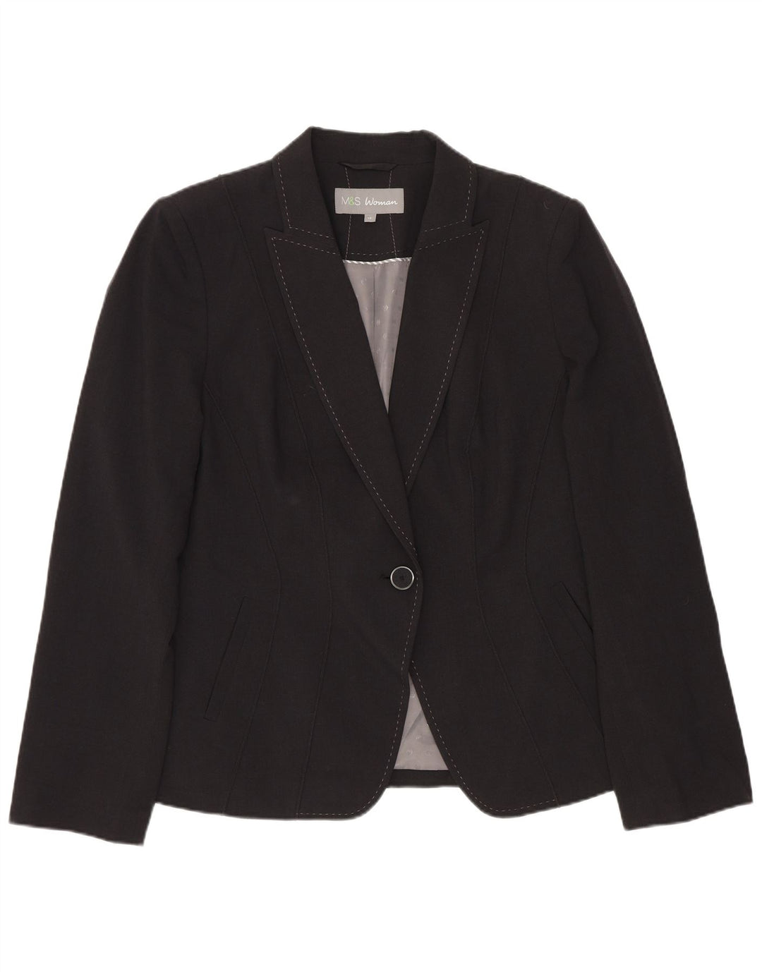 Marks & Spencer Veste blazer à 1 bouton pour femme UK 14 Large Gris Polyester