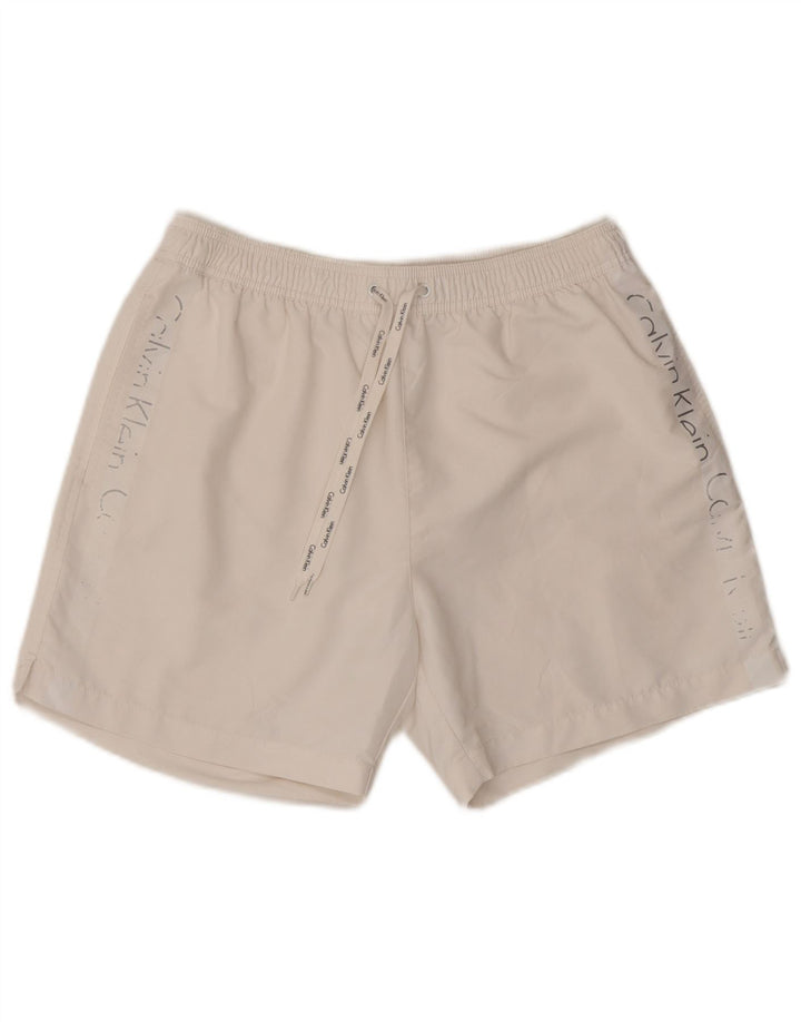 Calvin Klein Short de Bain Graphique Homme Blanc Moyen Polyester