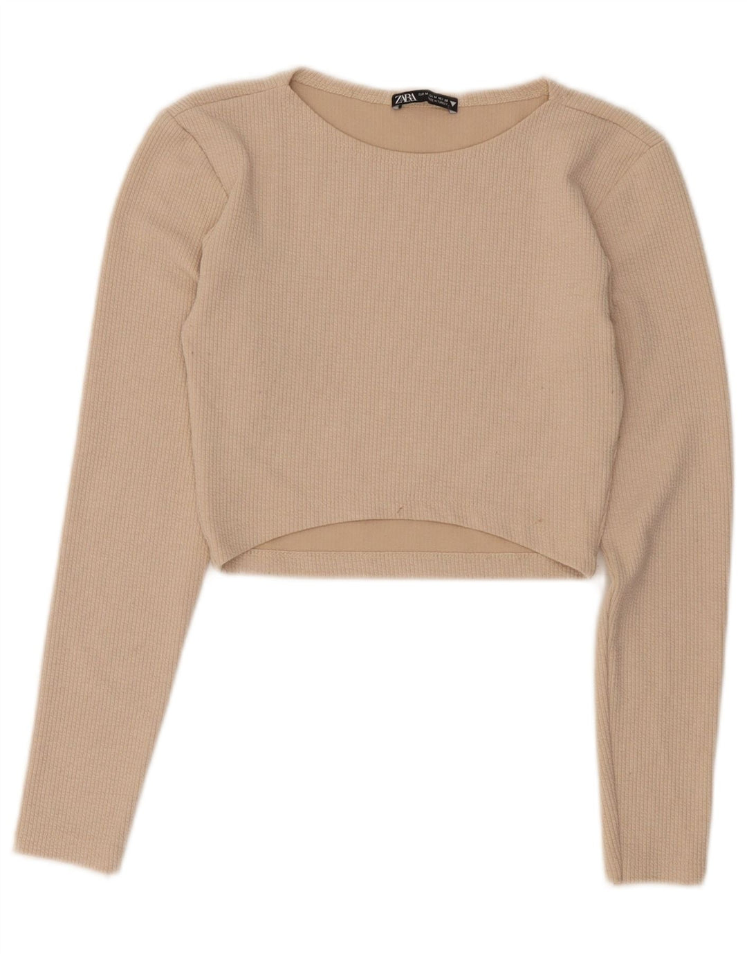 Zara Femme Crop Top Manches Longues UK 12 Polyester Beige Moyen