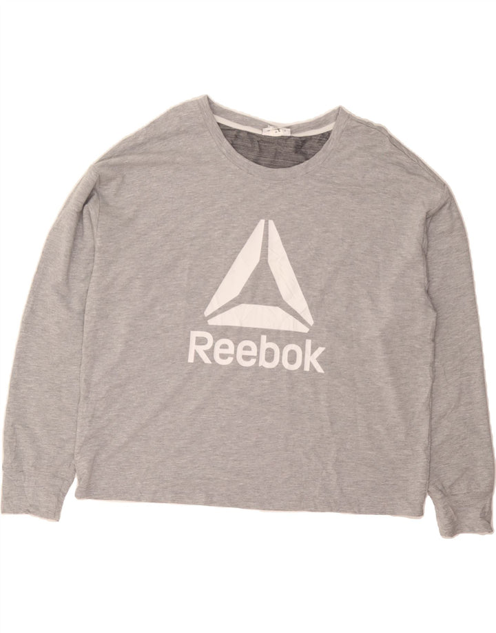 REEBOK Womens Graphic Sweatshirt Jumper UK 20 2XL Grey Rayon Vintage Reebok and Second-Hand Reebok from Messina Hembry 