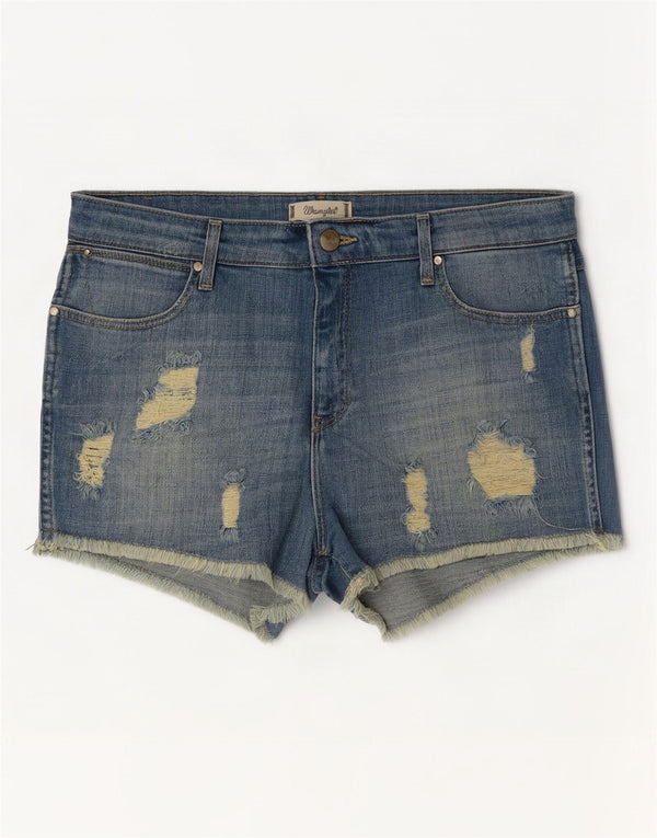 Wrangler Short en jean vieilli pour femme Boyfriend Petit W34 Bleu Coton
