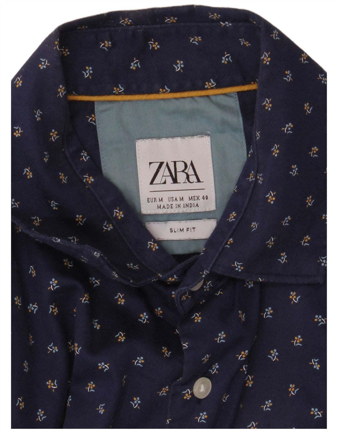 ZARA Chemise Slim Fit Homme Bleu Marine Moyen Floral