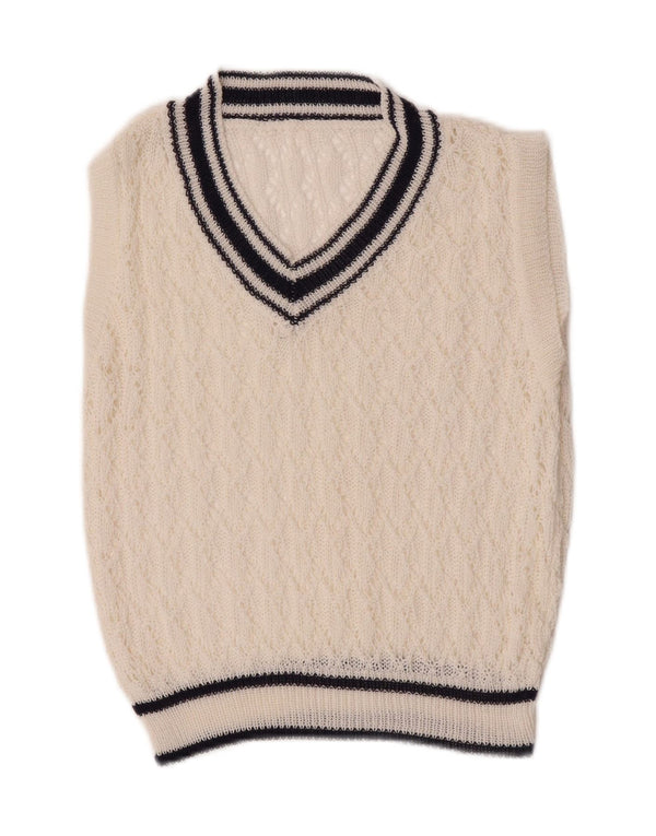 vintage Femmes Crop Crochet Gilet Débardeur UK 4 XS Blanc