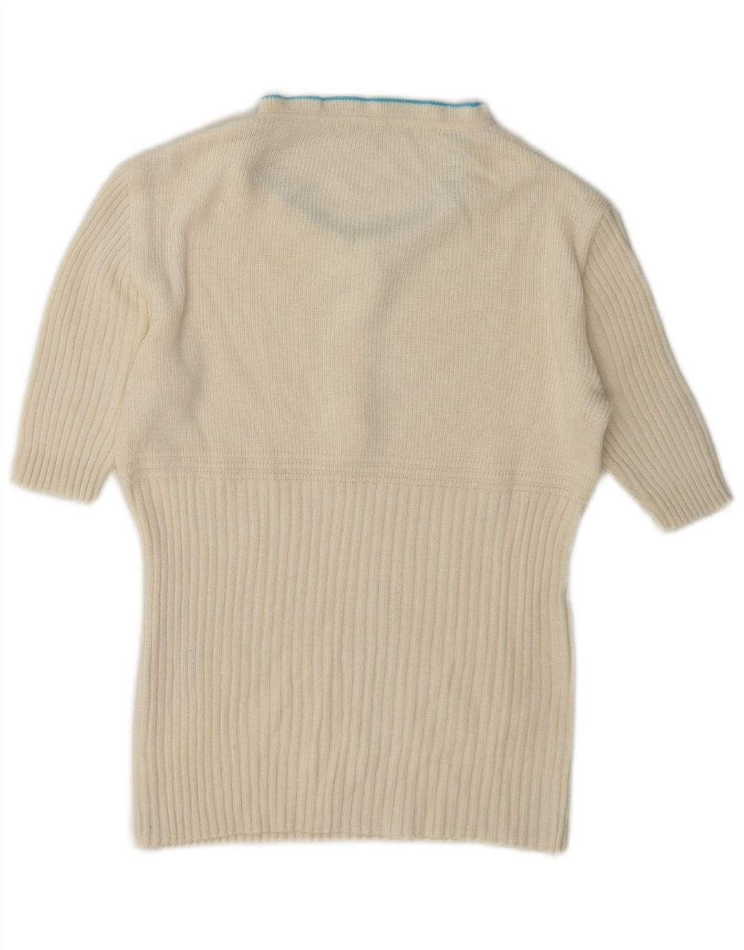 vintage Femmes Ruffle Turtle Neck Jumper Pull UK 12 Moyen Blanc