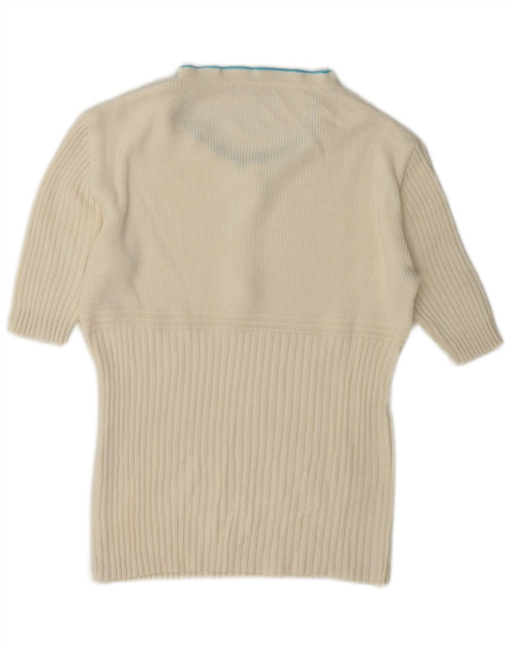 vintage Femmes Ruffle Turtle Neck Jumper Pull UK 12 Moyen Blanc