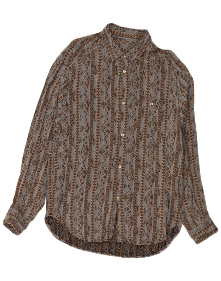 VINTAGE Chemise Homme Gris Moyen Géométrique