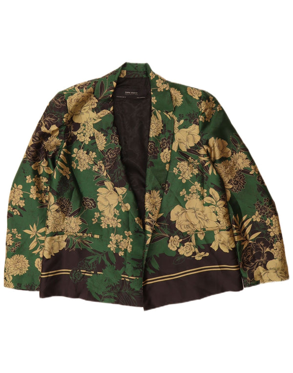 Zara Veste Blazer Ouverte Femme UK 14 Polyester Floral Vert Moyen
