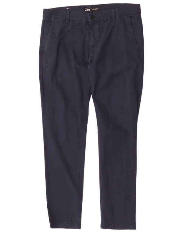 Zara Pantalon Chino Slim Homme EU 44 Large W34 L31 Bleu Marine Coton