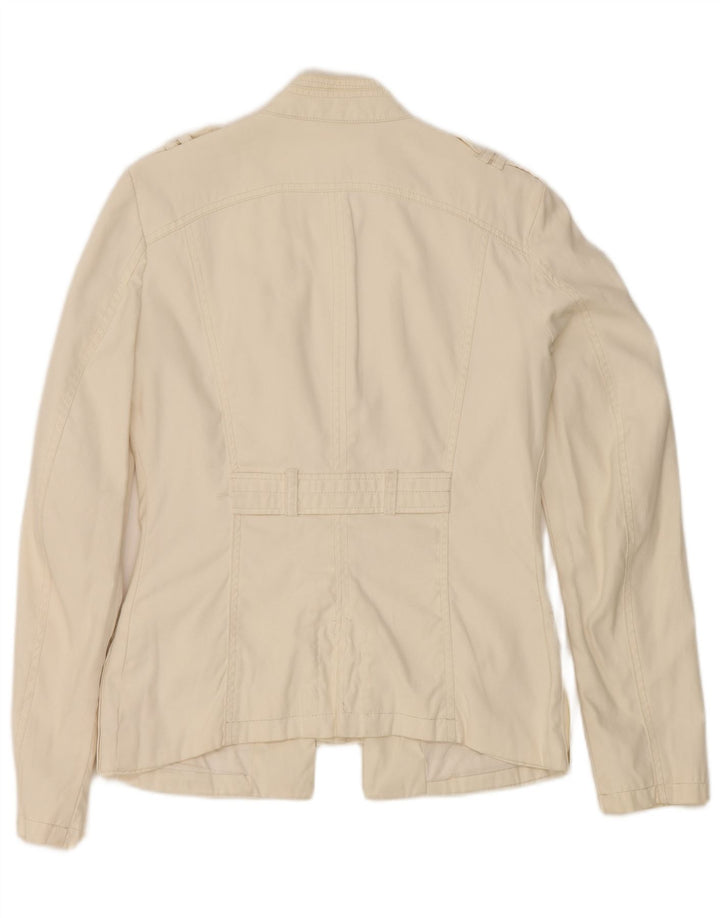 Guess Veste Militaire Femme UK 14 Large Nylon Blanc Cassé