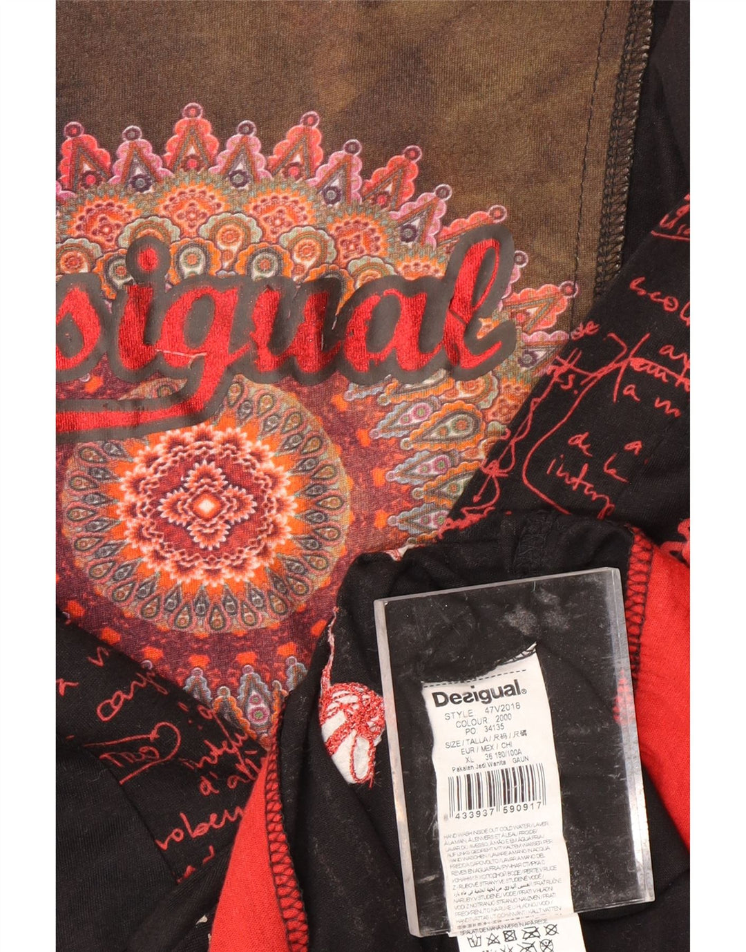 DESIGUAL Robe trapèze graphique à manches longues pour femme UK 18 XL Noir Paisley