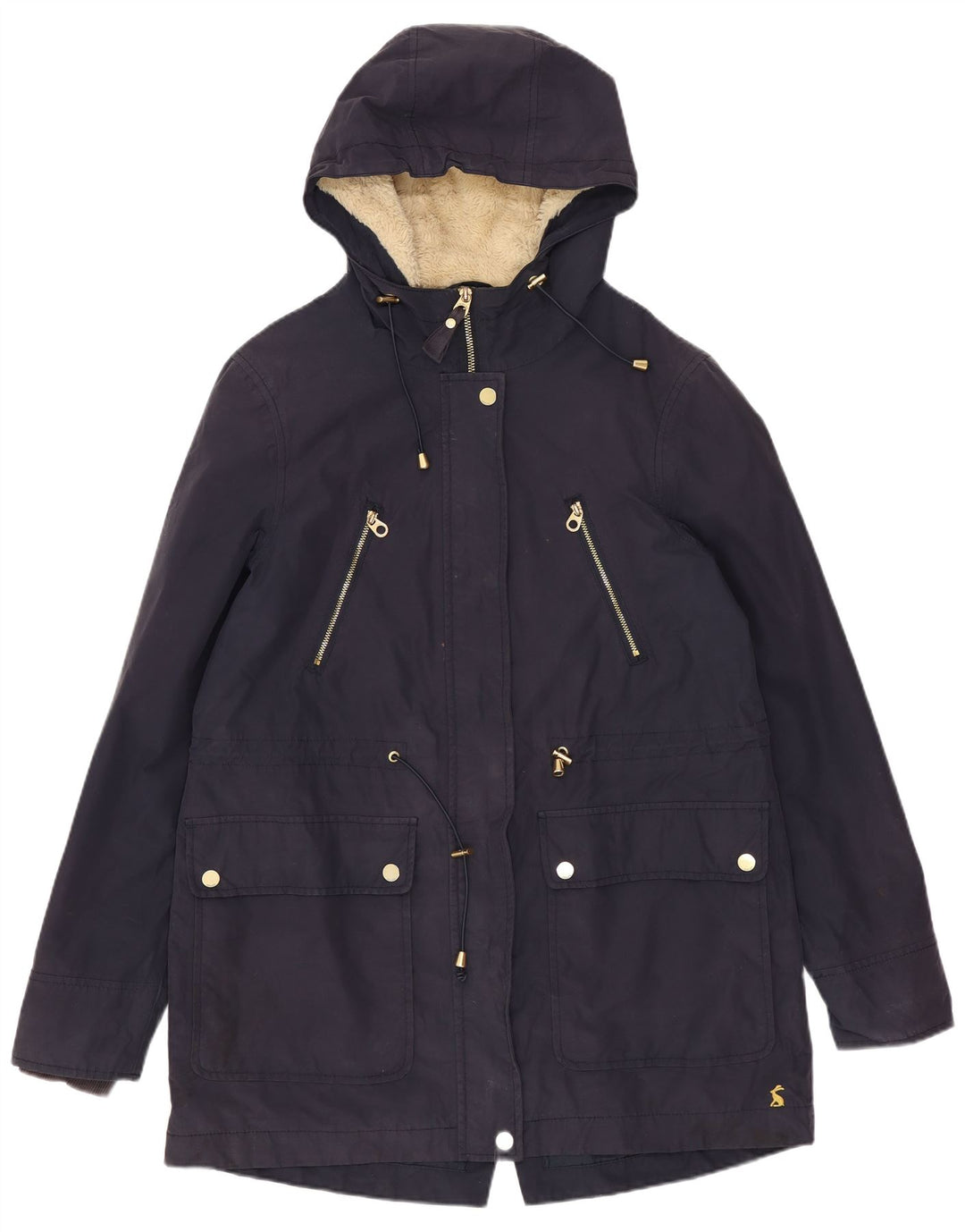 Joules Veste de pluie surdimensionnée à capuche pour femme UK 8 Small Bleu marine en coton
