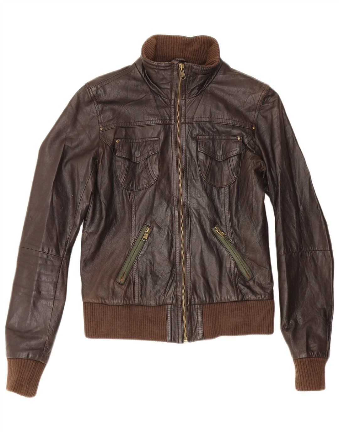 Bershka Veste en cuir pour femme UK 12 Marron moyen