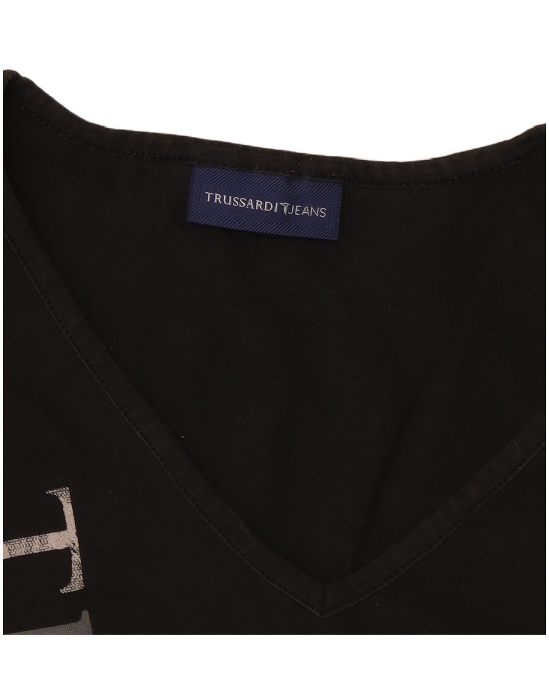 TRUSSARDI JEANS Haut court graphique à manches longues pour femme UK 14 Large Noir