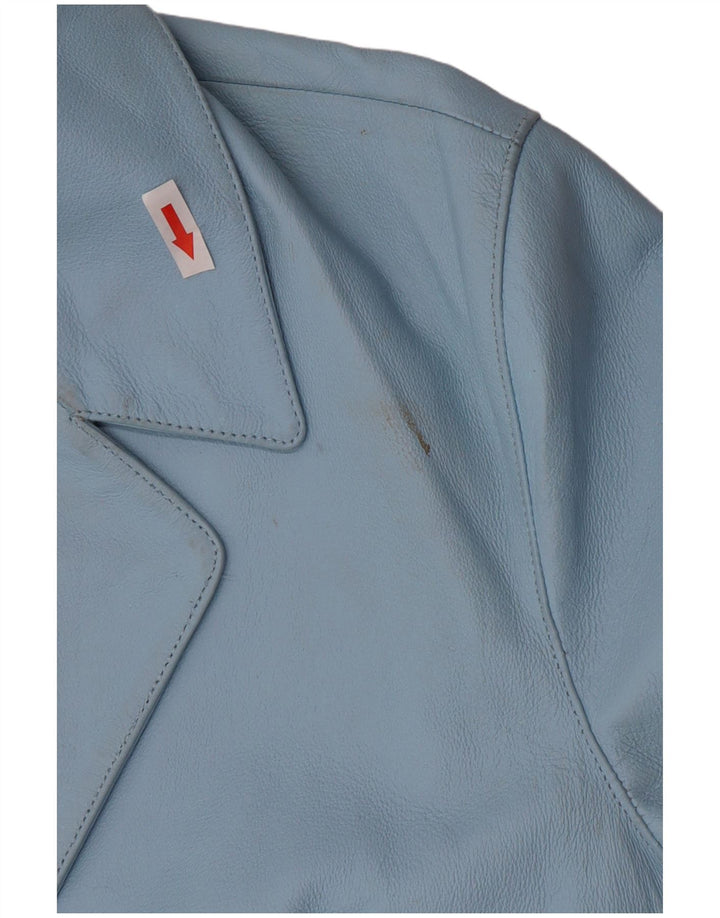 vintage Femme 2 Boutons Veste Blazer En Cuir UK 16 Grand Cuir Bleu