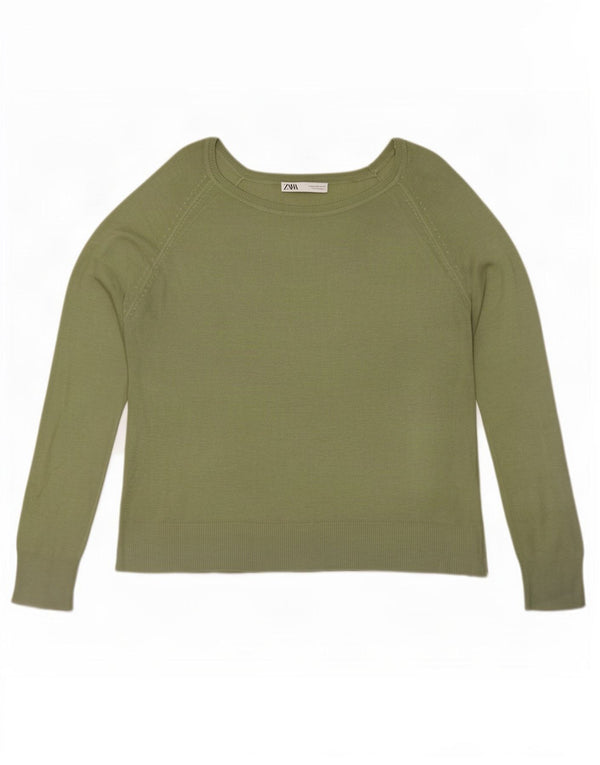 Zara Pull ample à col bateau pour femme UK 14 Vert moyen