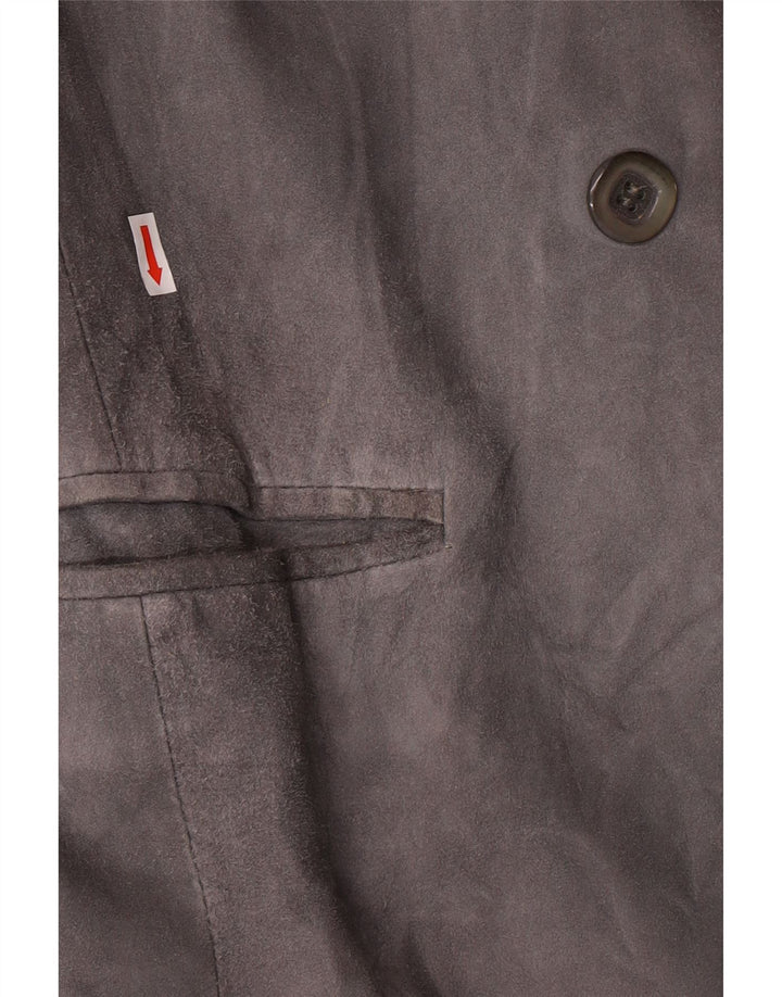 VINTAGE Veste blazer en daim à double boutonnage pour femme UK 14 Gris moyen