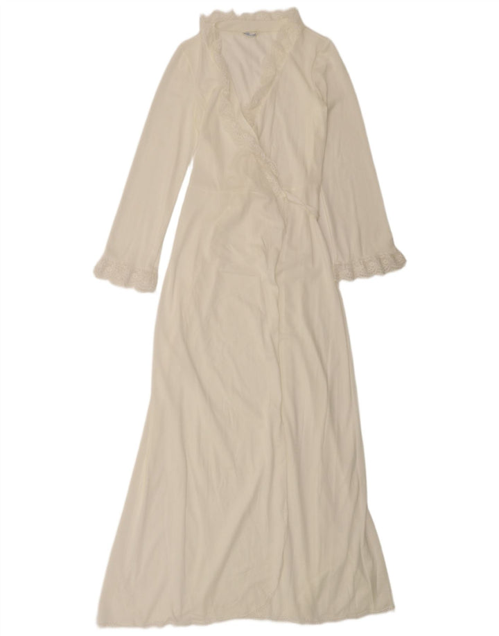 vintage Femmes Robe À Manches Longues Maxi Robe UK 10 Petit Blanc