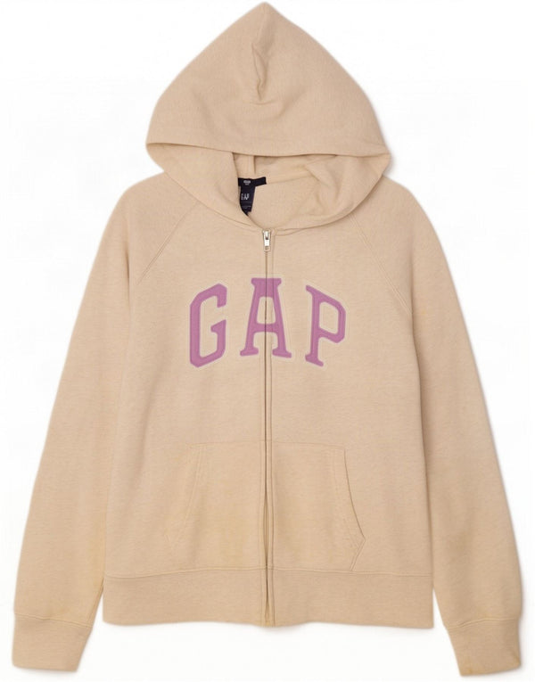 Gap Pull à capuche zippé graphique pour femme UK 16 Grand coton moucheté beige
