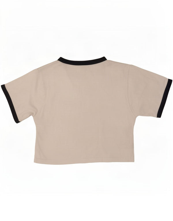 Ellesse Womens Crop Graphic T-Shirt Top UK 6 XS Blanc Colorblock