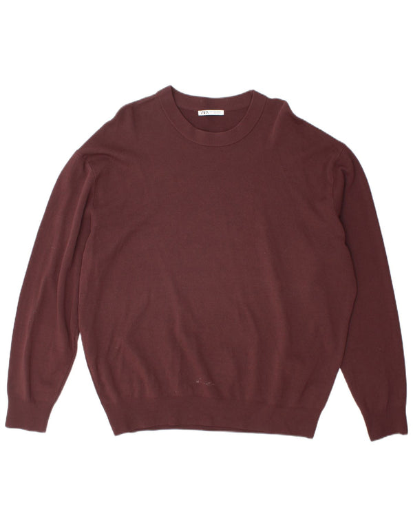 Zara Pull ras du cou pour homme XL en viscose bordeaux
