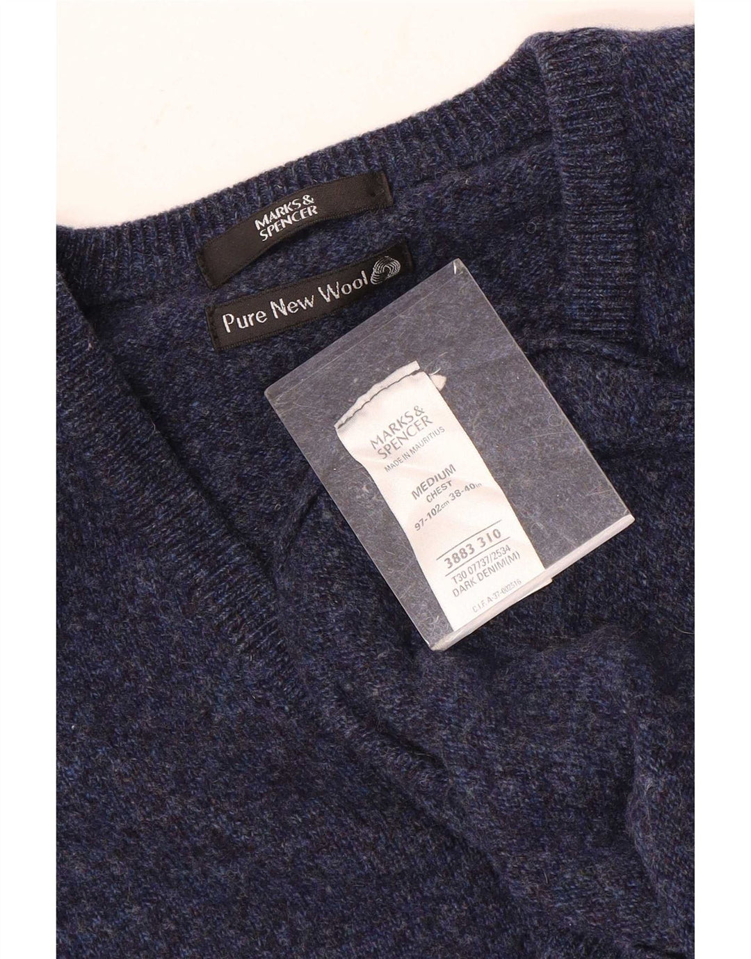 Marks & Spencer Pull col V pour homme en laine mouchetée bleu marine moyen