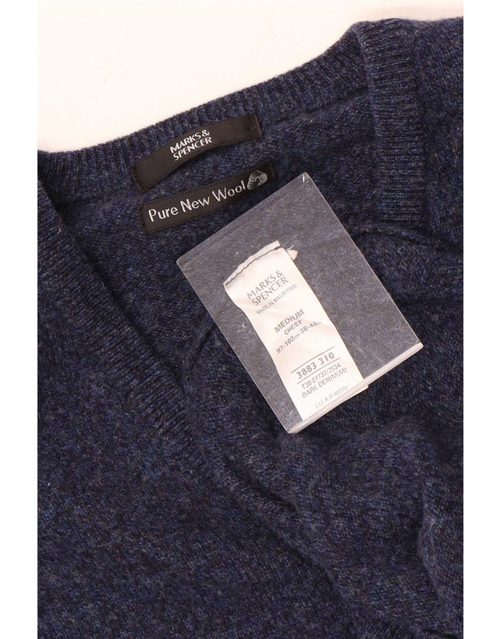 Marks & Spencer Pull col V pour homme en laine mouchetée bleu marine moyen