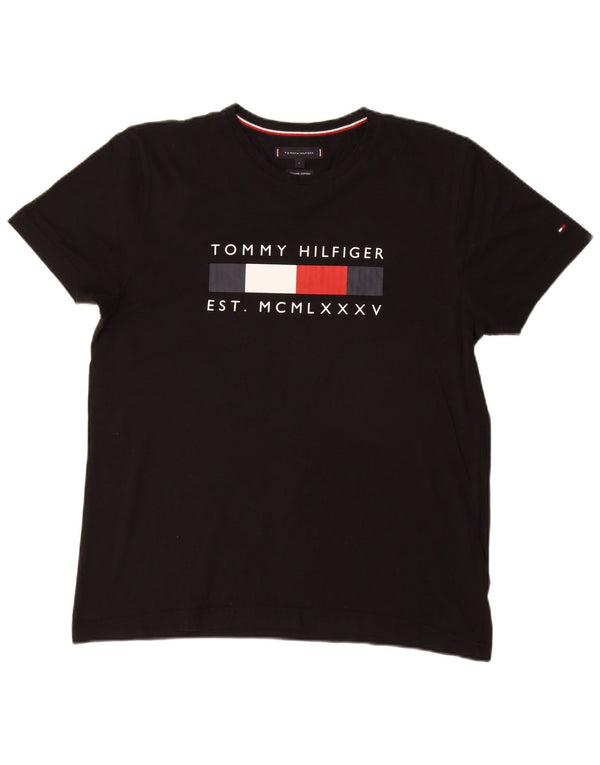 Tommy Hilfiger Mens Graphic T-Shirt Top Large Black Cotton