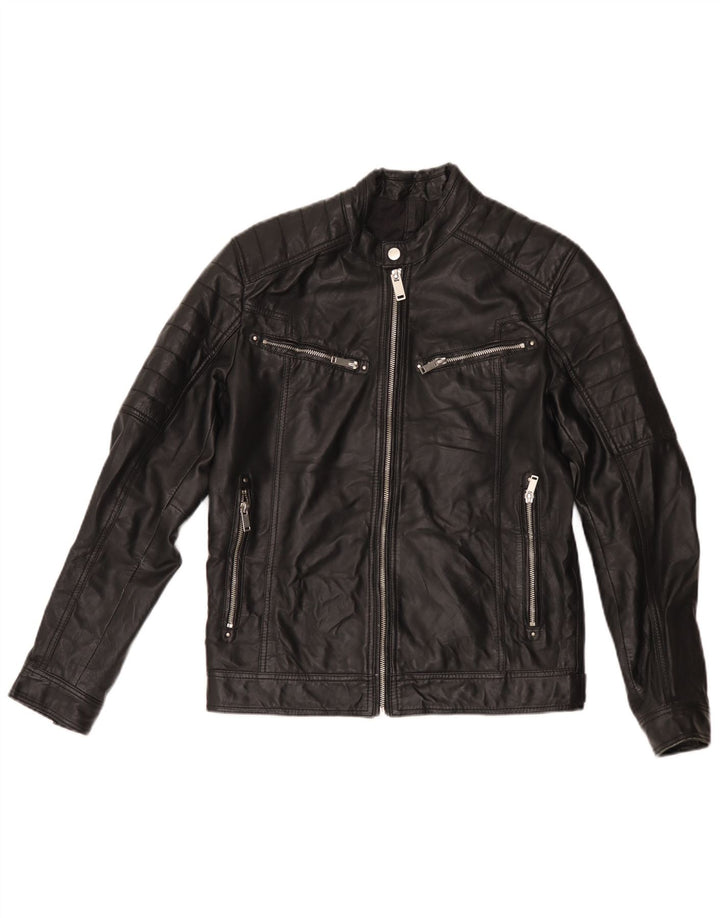 Conbipel Veste Racer En Cuir Femme IT 46 Grand Cuir Noir