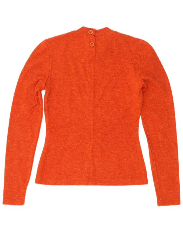 vintage Femme Crew Neck Jumper Pull UK 10 Petit Nylon Orange