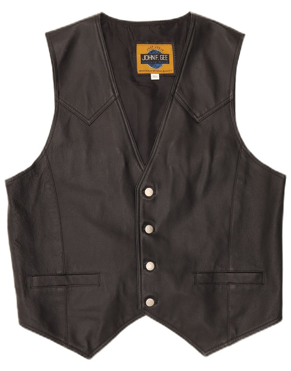 John F Gee Gilet en cuir pour homme en cuir noir moyen