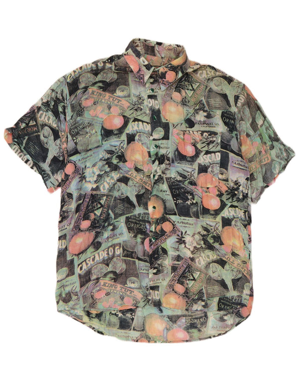 Vintage hommes motif abstrait chemise à manches courtes grand rétro multicolore