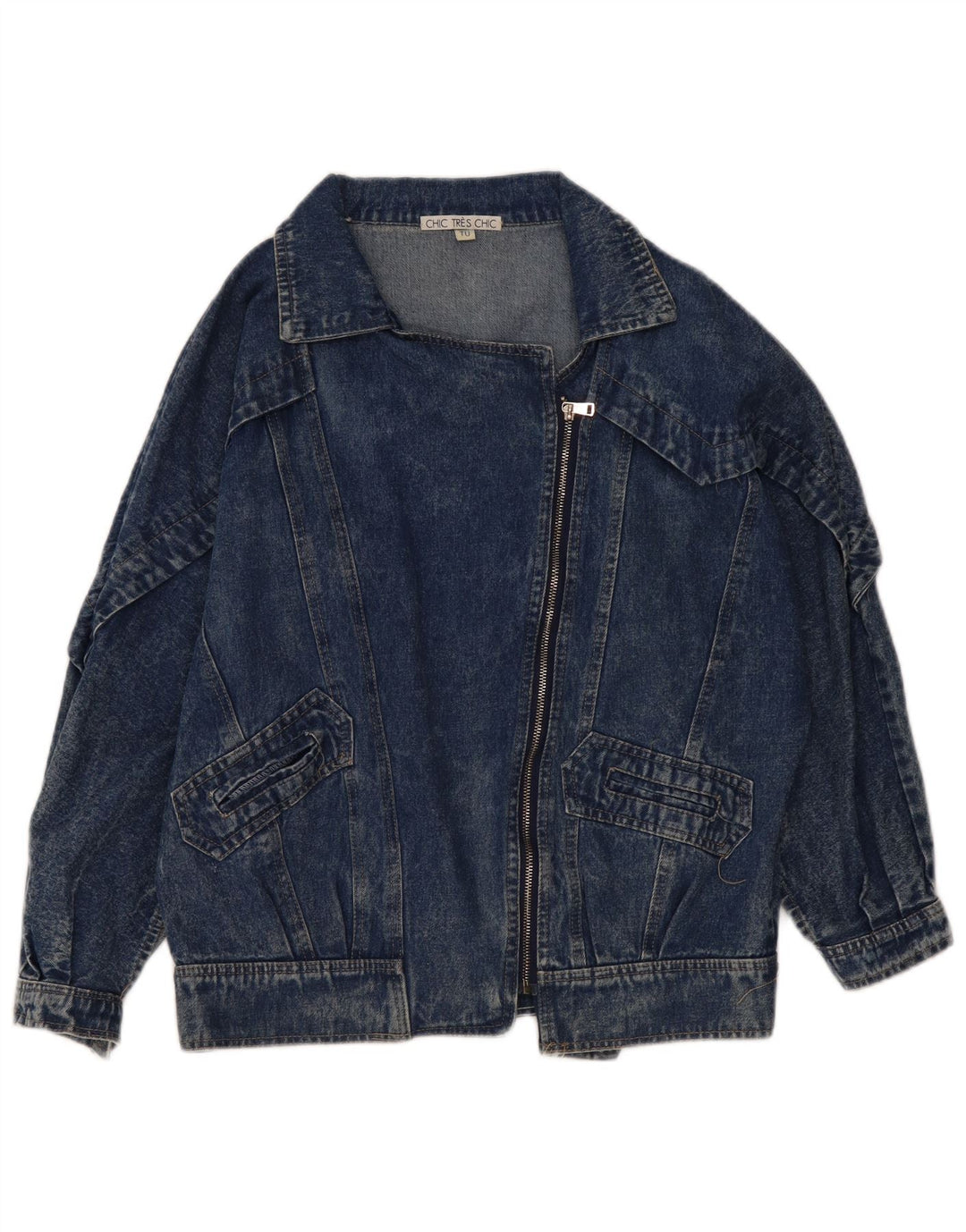VINTAGE Veste en denim surdimensionnée femme UK 10 Petit coton bleu